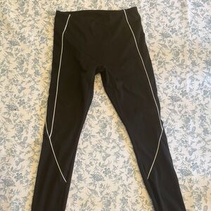 Black Active Leggings with White Piping